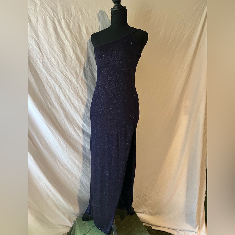 Navy Sparkling One-Shoulder Dress
